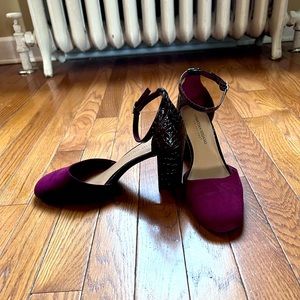 Burgundy Faux Croc Ankle Strap Heels